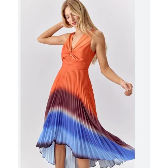 Adelyn Rae Dresses & Skirts - Adelyn Rae Sharkbite Pleated Cocktail Dress | Womens L, Orange, Ombre Blue NEW